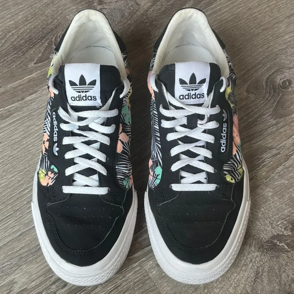 Adidas Continental Vulc J Black Floral Sneakers Mens‎ 7 Womens 9 EU 40